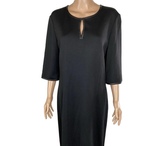 NEW ST. JOHN Women’s Leather-Trim Sheath Midi Dress
